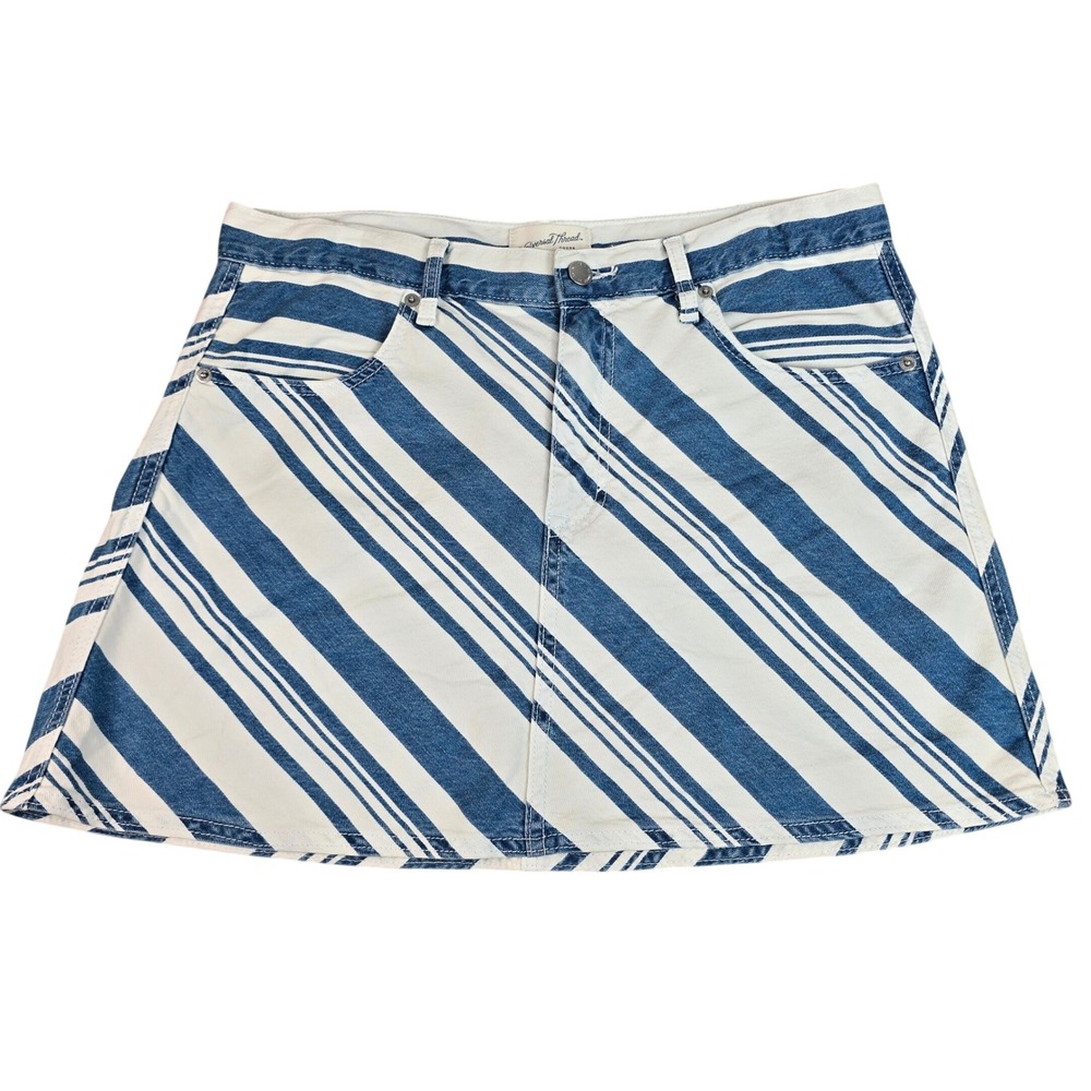 Universal Thread Blue White Diagonal Stripe Denim Mini Skirt Womens 12 A-Line